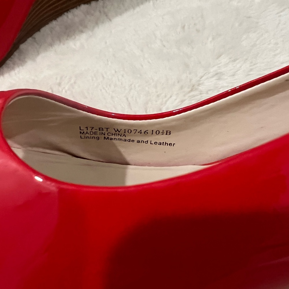 Cole Haan Red Patent Peep-Toe Wedge Pumps - Picture 8 of 8
